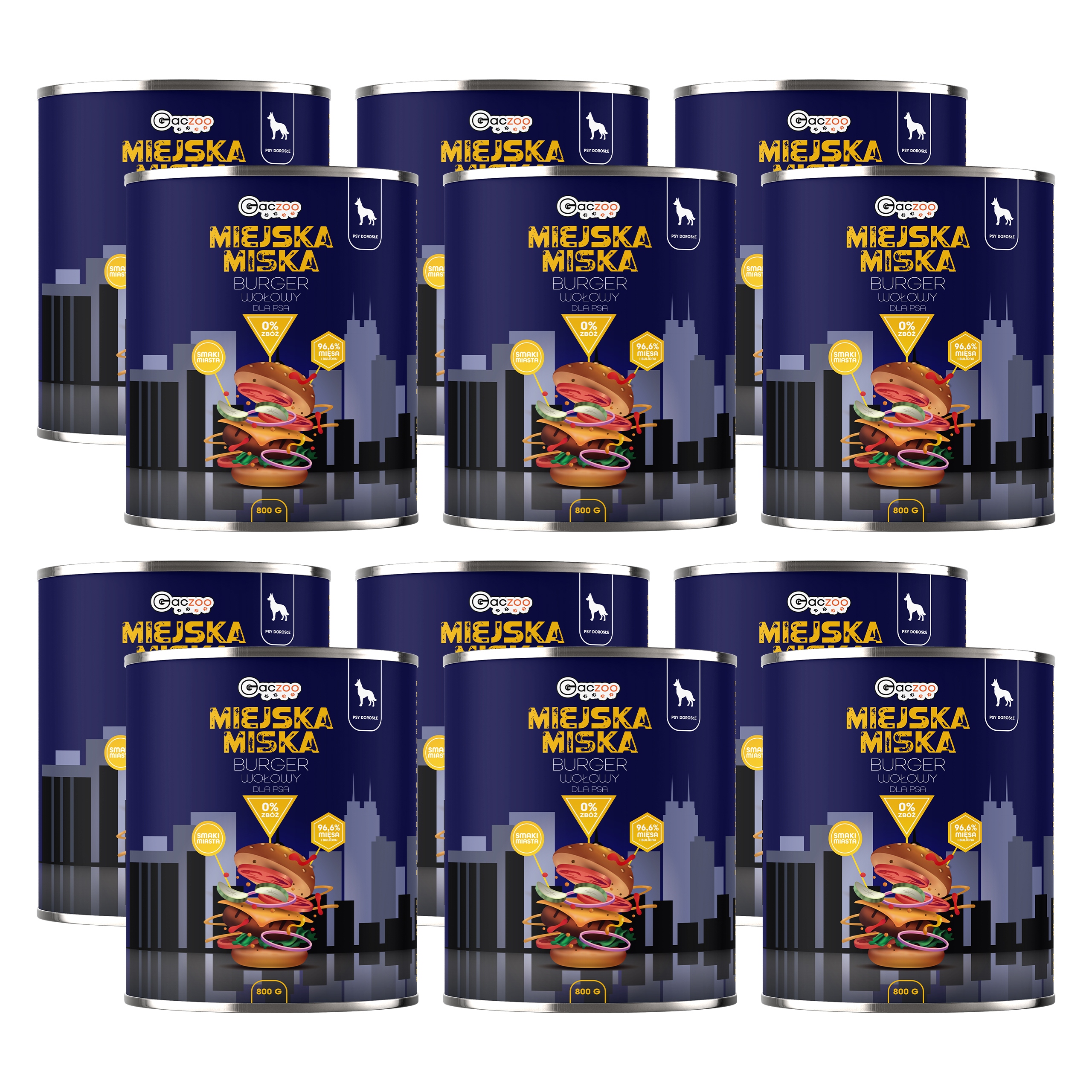 Levně Gaczoo Městská miska bezobilná krmivo pro psy Burger Hovězí 12 x 800 g