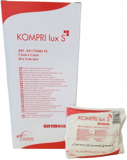 

Kompresy Gazowe Jałowe Gaziki 7,5cm x 7,5cm 150szt