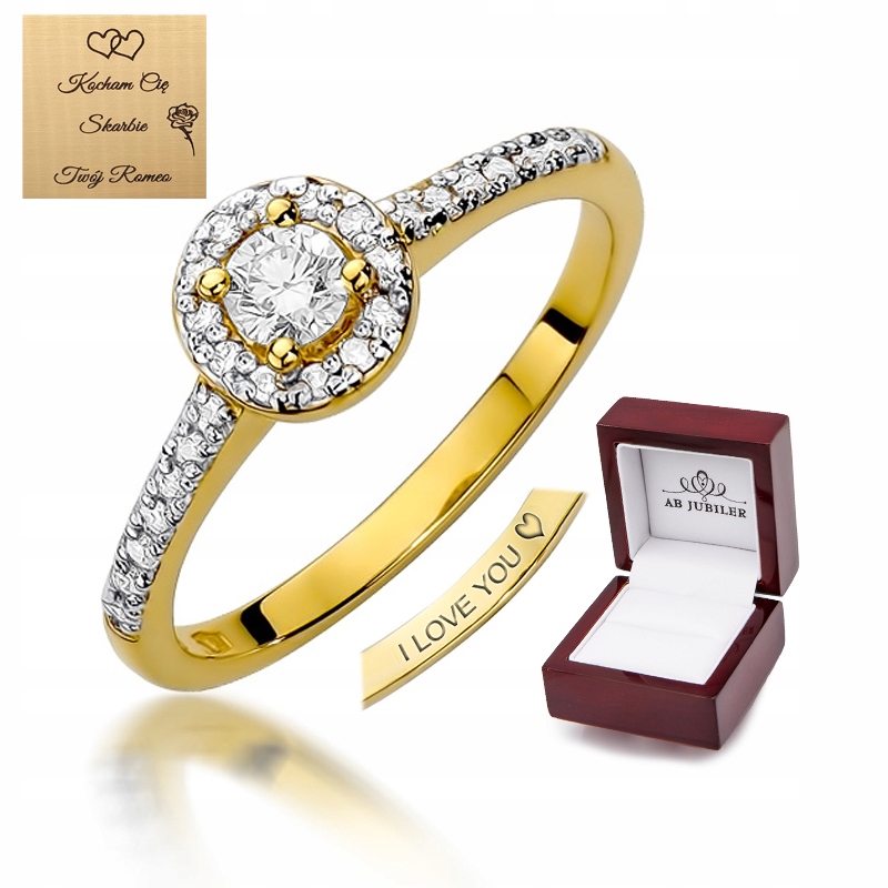 Złoty 585 Pierścionek Zaręczynowy Brylanty 0,52ct