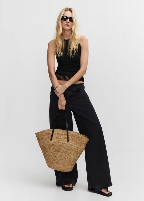 MANGO Torebka kosz koszyk czarne uchwyty juta torba duża super wow ładna Marka Mango