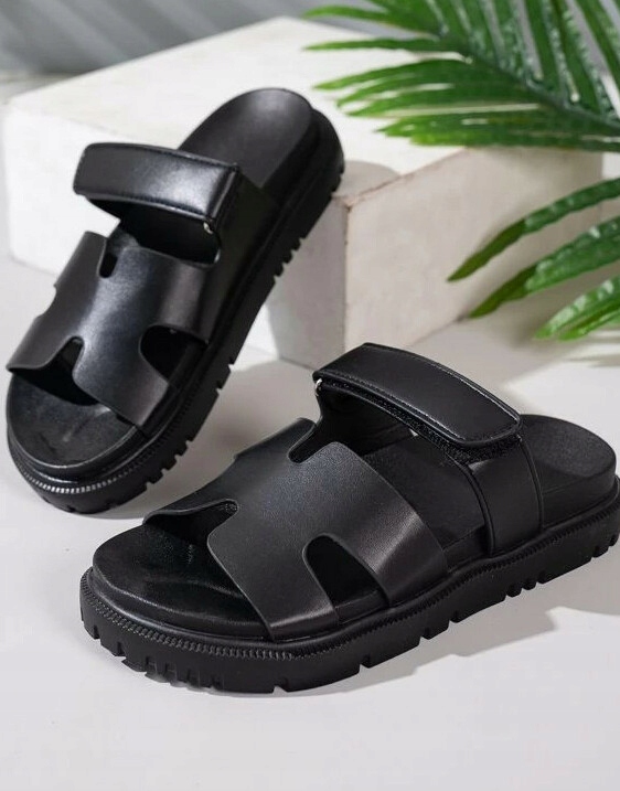 SHEIN CZARNE KLAPKI NA RZEPY Z EKOSKÓRY PLATFORMA 36 53577 Marka Shein