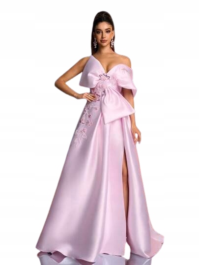 Růžové večerní Šaty Shein s ozdobnými mašlemi, velikost 38 1HE