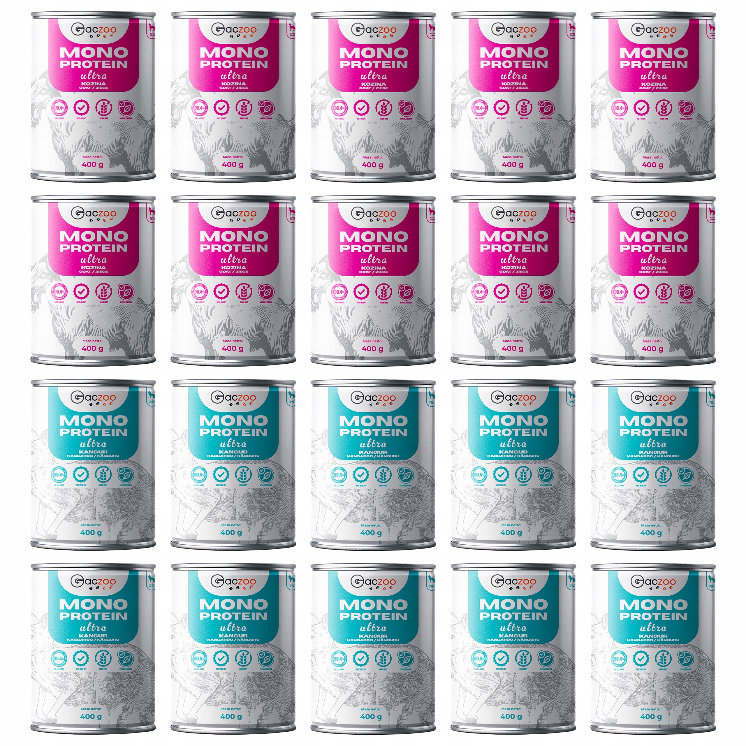 Levně Gaczoo Mono Protein Ultra monoproteinové krmivo pro mokré psy mix chutí 20 x 400 g