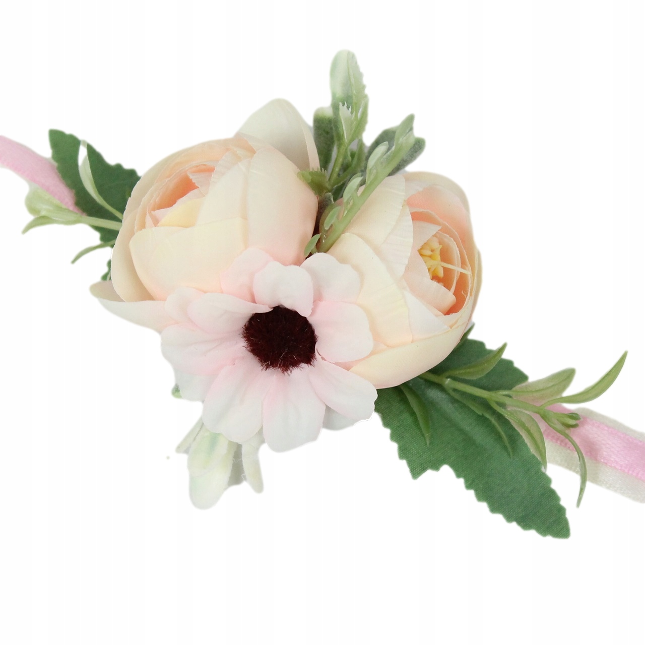 

Kotylion na rękę bukiecik ślubny peoni Pudrowy Róż