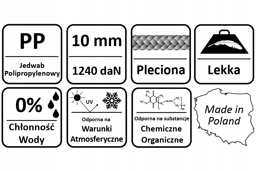 LINA POLIPROPYLENOWA 10MM / 50M ZIELONA ŻEGLARSKA Model pp gr