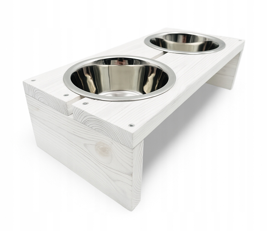 Stojak na miski dla psa biały 2x1800ml Psi bufet Miski na podwyższeniu