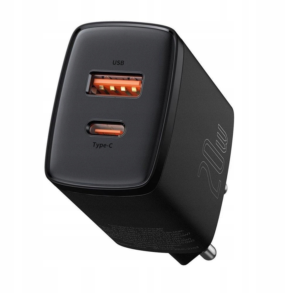 Ładowarka sieciowa Baseus Compact 20W szybka, z gniazdem Usb QC3.0 oraz Usb