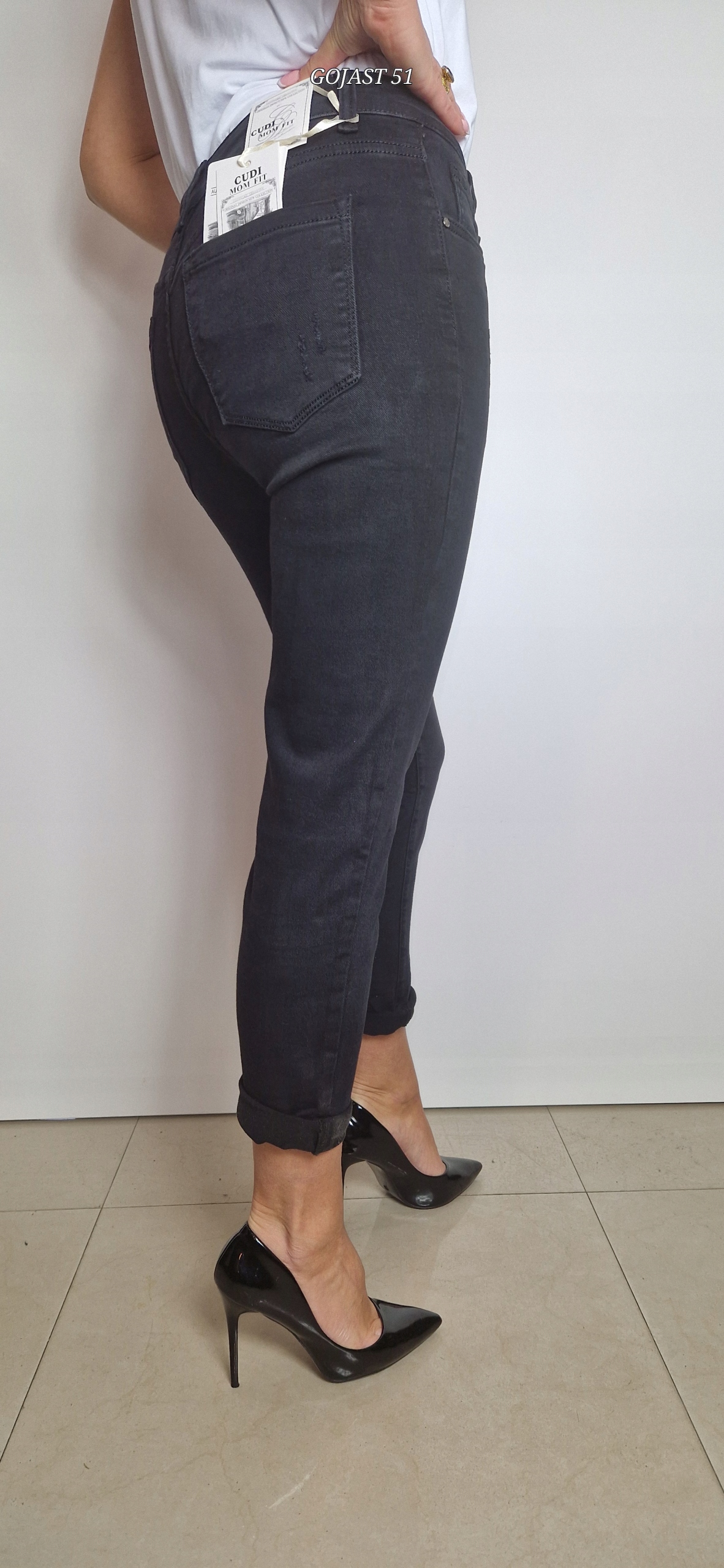 Spodnie Damskie Jeansowe Klasyczne Czarne Rurki z Haftem Długość nogawki długa