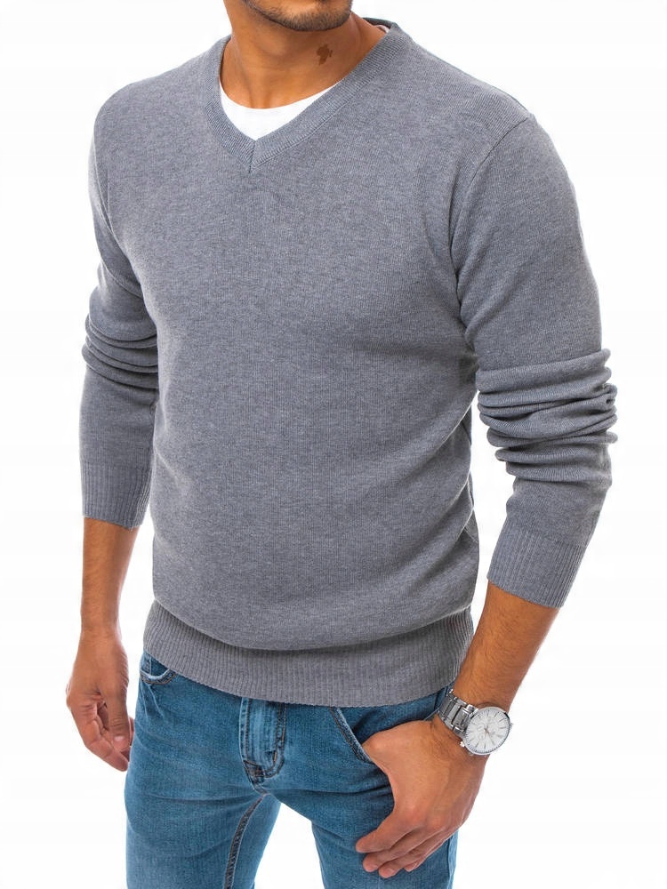

Sweter Męski Gładki W Serek Szary roz. M
