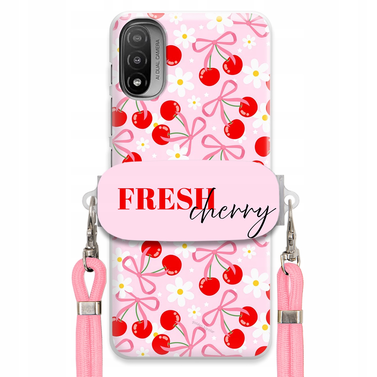 Puzdro pre Motorola E20 držiak šnúrok Ružový Fresh Cherry Kokardy
