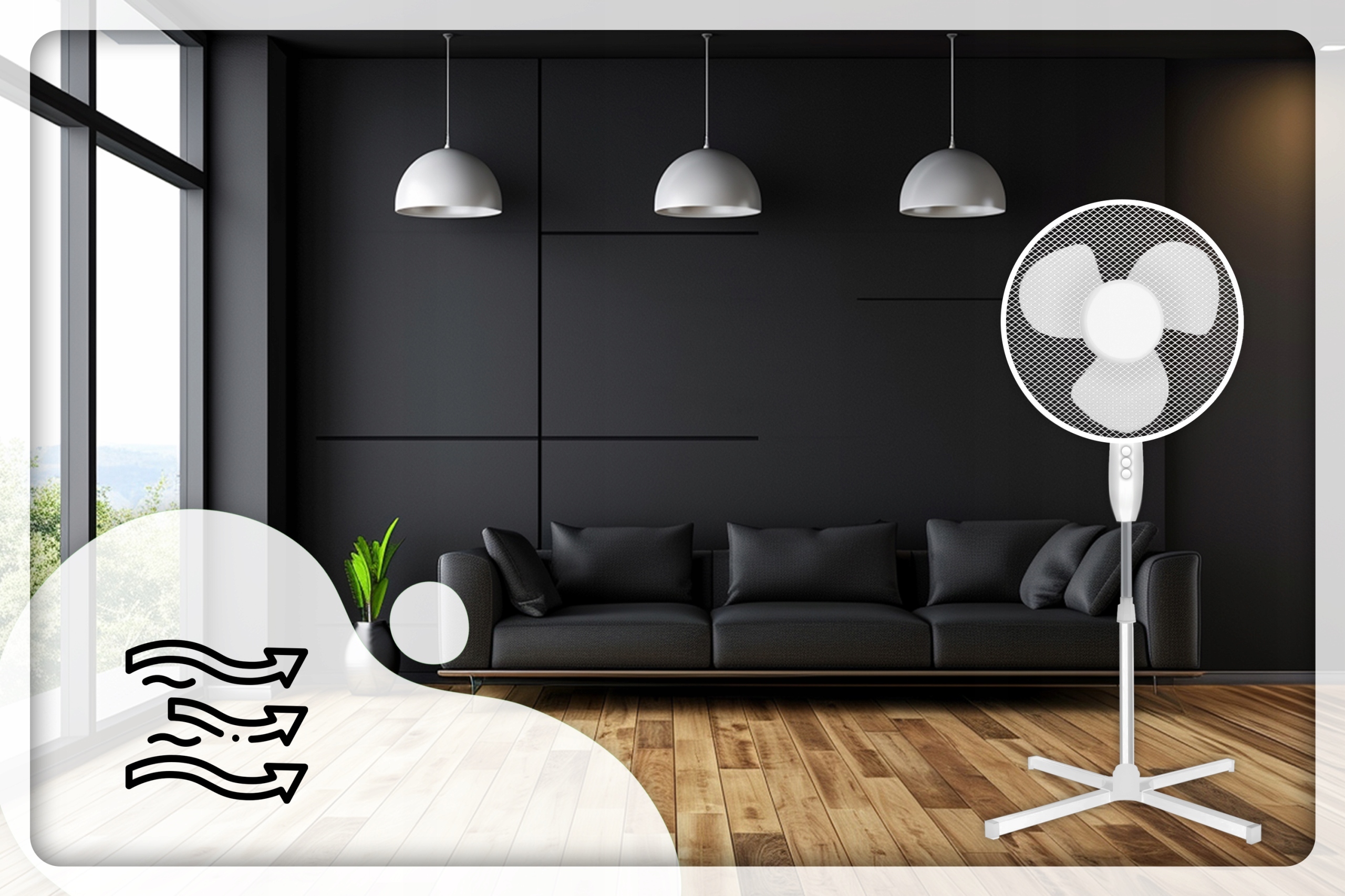 WENTYLATOR duży PODŁOGOWY WIATRAK STOJĄCY MOCNY 45 W, CICHY, 40 cm Model 45W