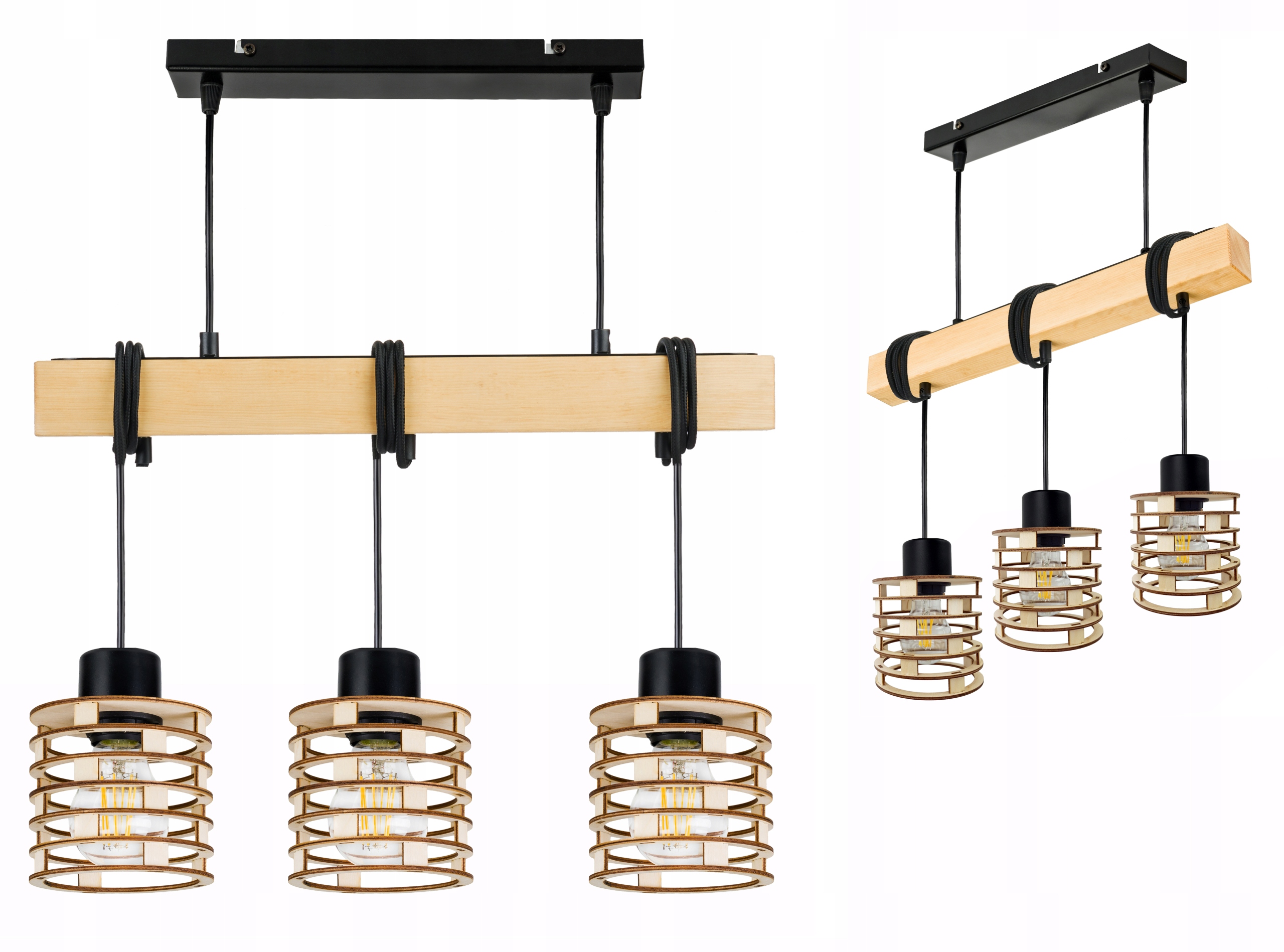 Dřevěná závěsná stropní lampa Lustr Zwis Loft Dřevo na 3x E27