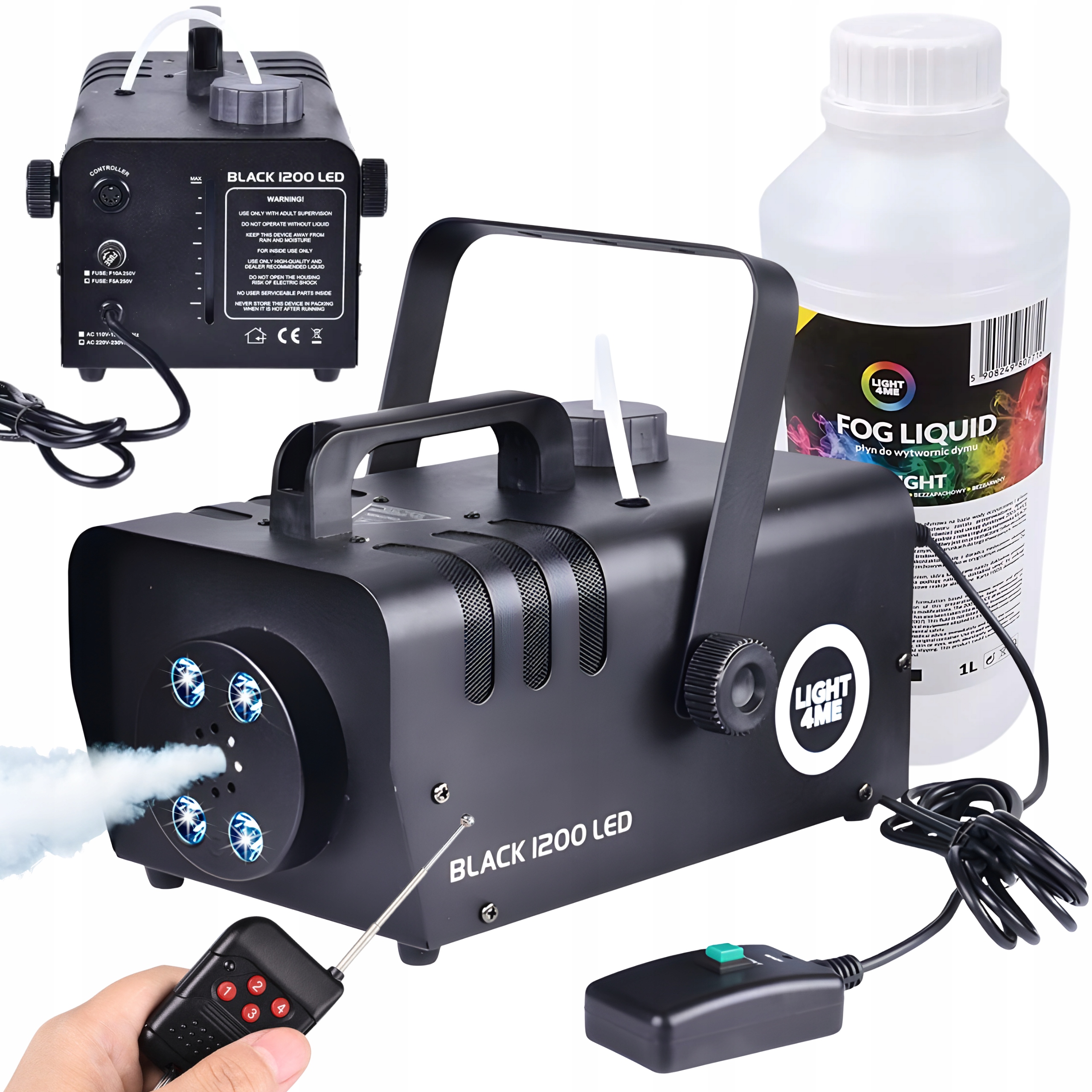 Výrobník Kouře, Mlha, Kouřová Mašina, Černý Kouř 1200 W, Led Dálkové Ovládání Kapalina