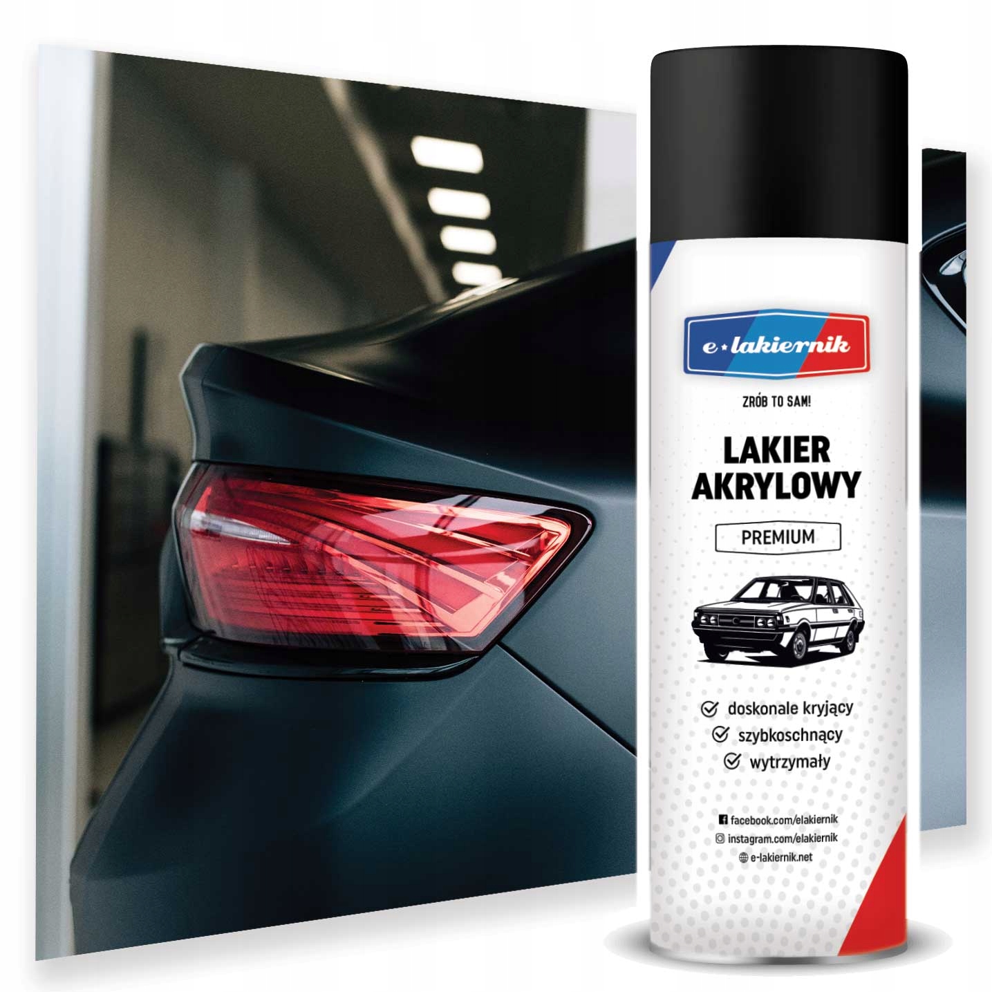 Farba Akrylowa E-Lakiernik Czarny Mat Spray 500 ml lakier samochodowy