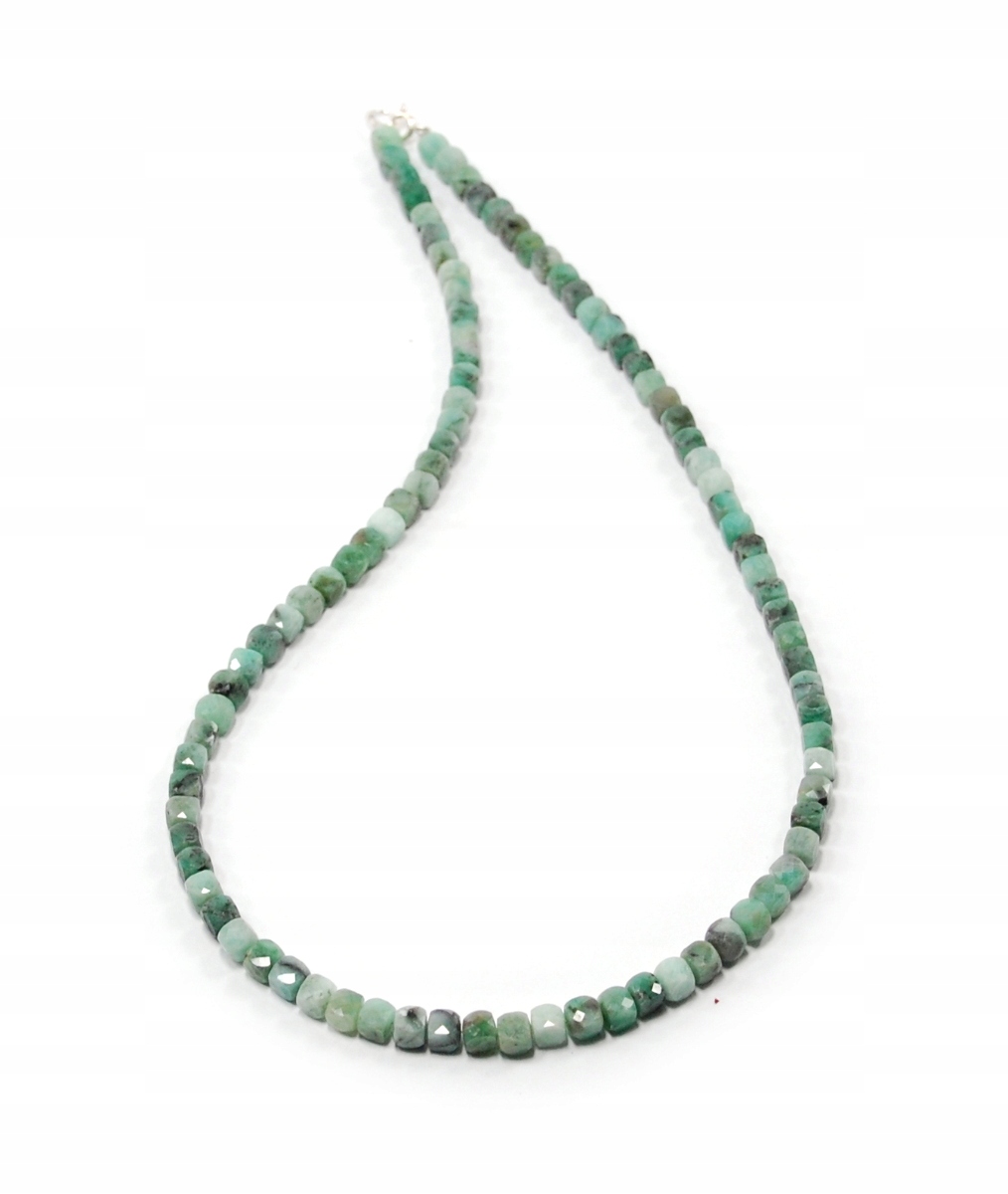 Náhrdelník přírodní Smaragdy zelené beryle kostky fazetované 4 mm stříbro