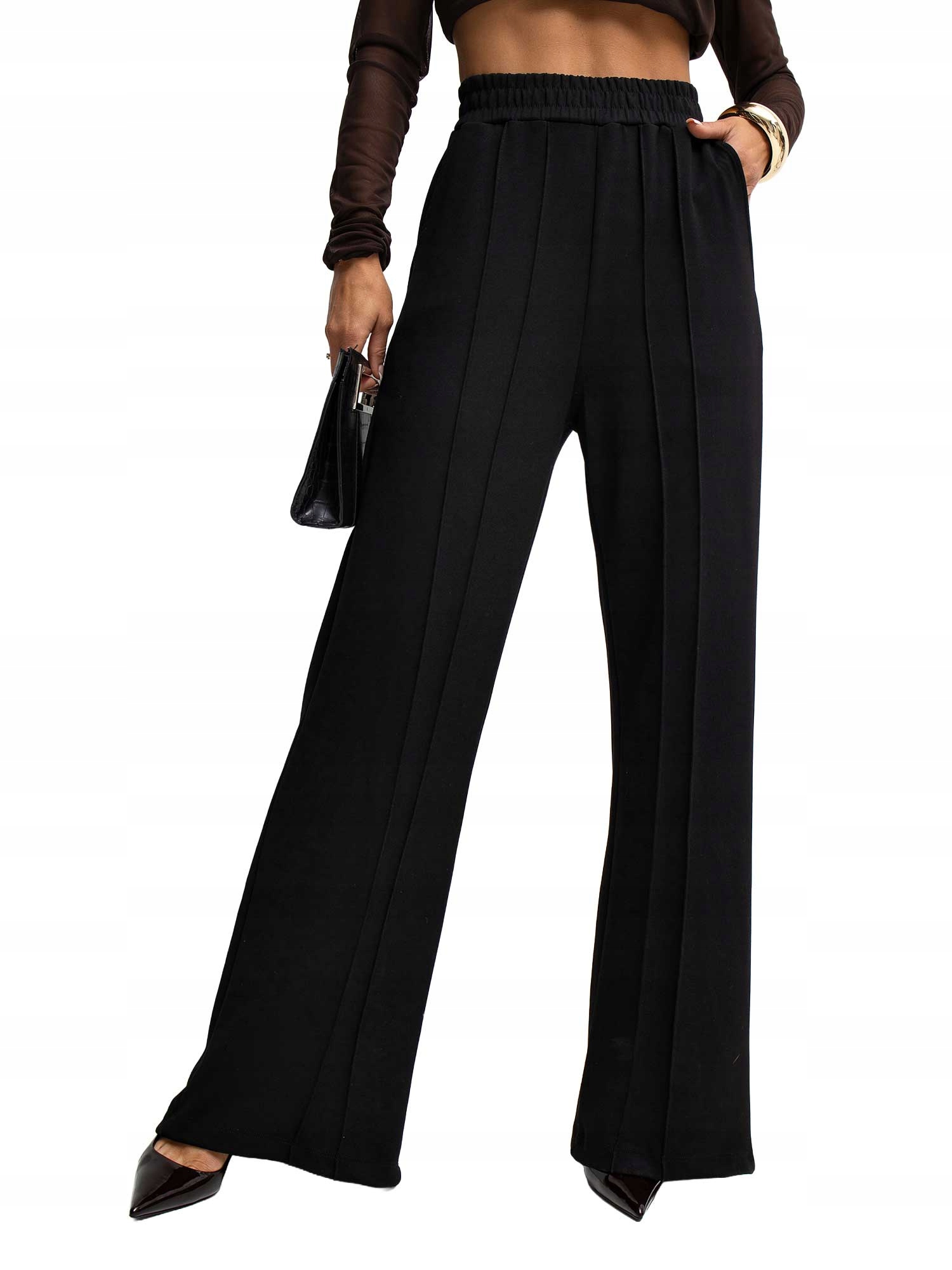 Spodnie Damskie Dresowe Wide Leg z Przeszyciami