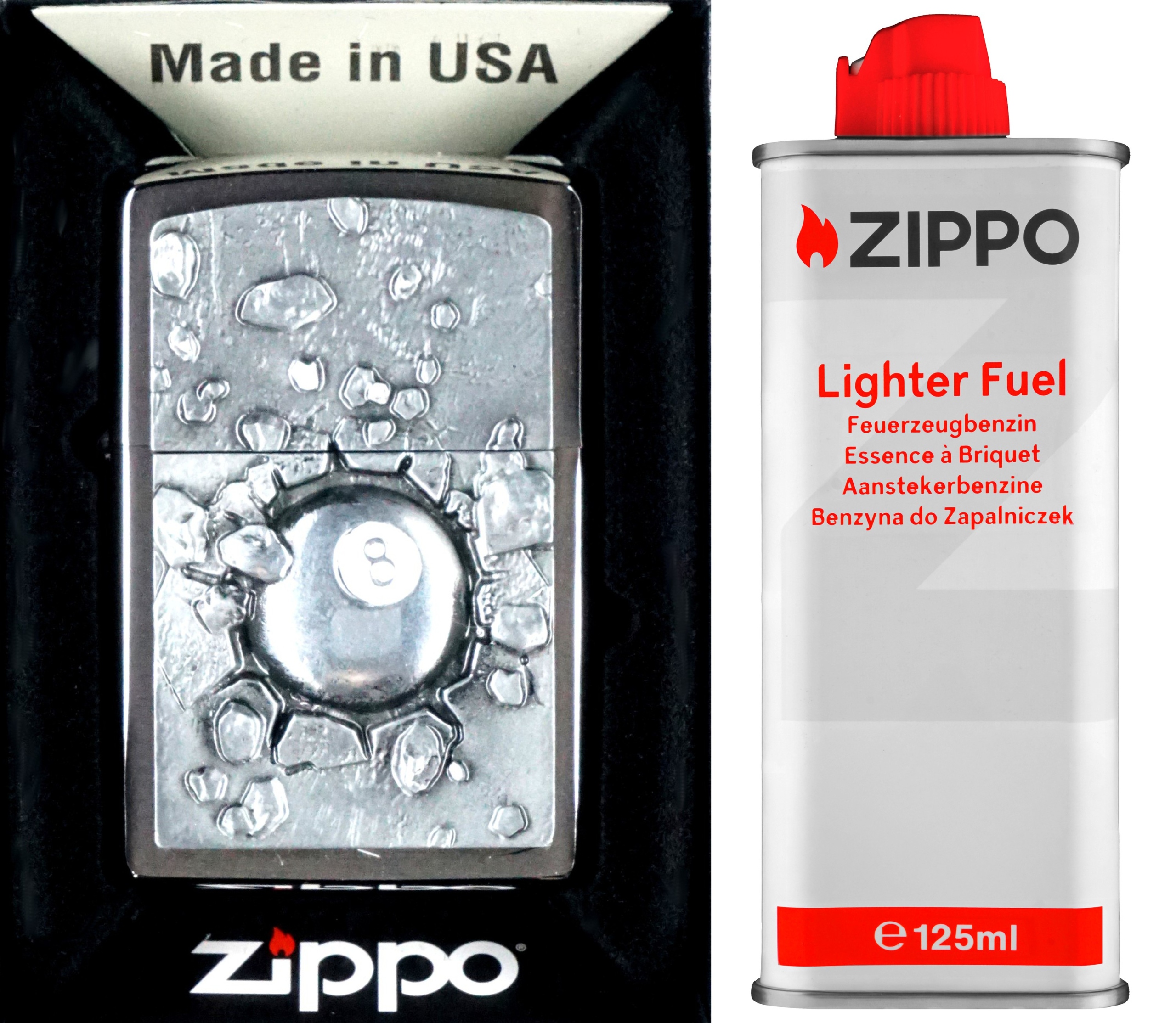 Zestaw Zippo Zapalniczka Eight Ball +benzyna 125ml
