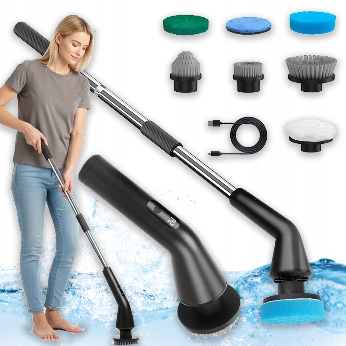 Levně Elektrický Rotační Kartáč Bezdrátový Mop Na Čištění Mytí 7W1 2Ah