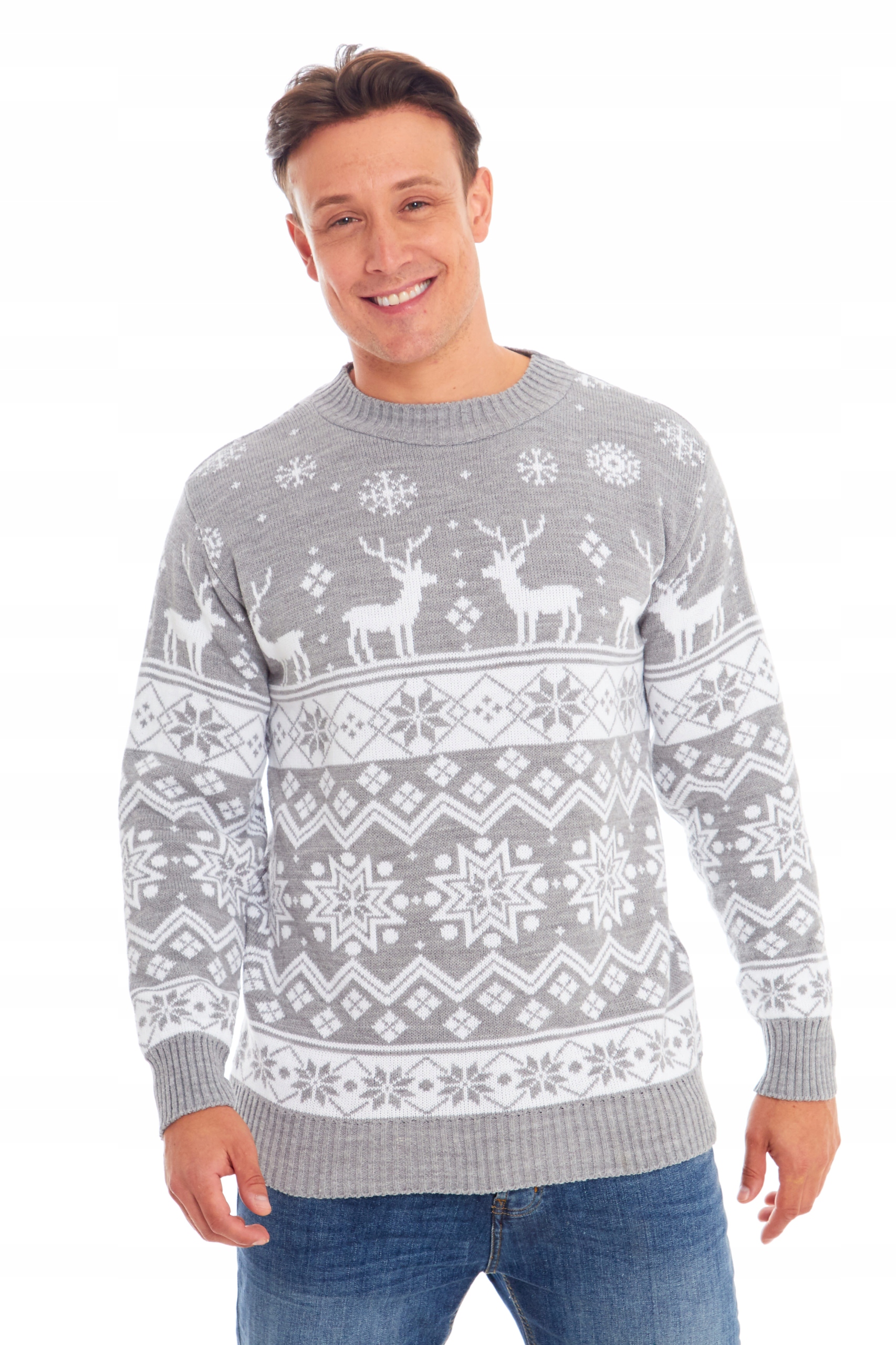 SZARY JASNY MĘSKI NORWESKI ŚWIĄTECZNY SWETER L Rozmiar L