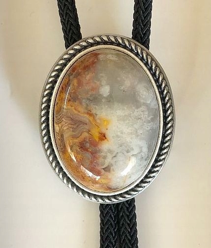 Bolo kravata westernová stříbrná Bláznivá Achátová Krajková syntetická pletenina