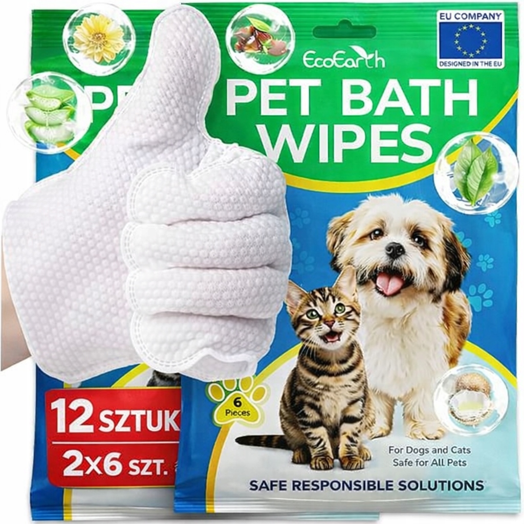 DUŻY ZESTAW 12 SZT. RĘKAWICE CHUSTECZKI DO MYCIA PSA I KOTA |2×6|