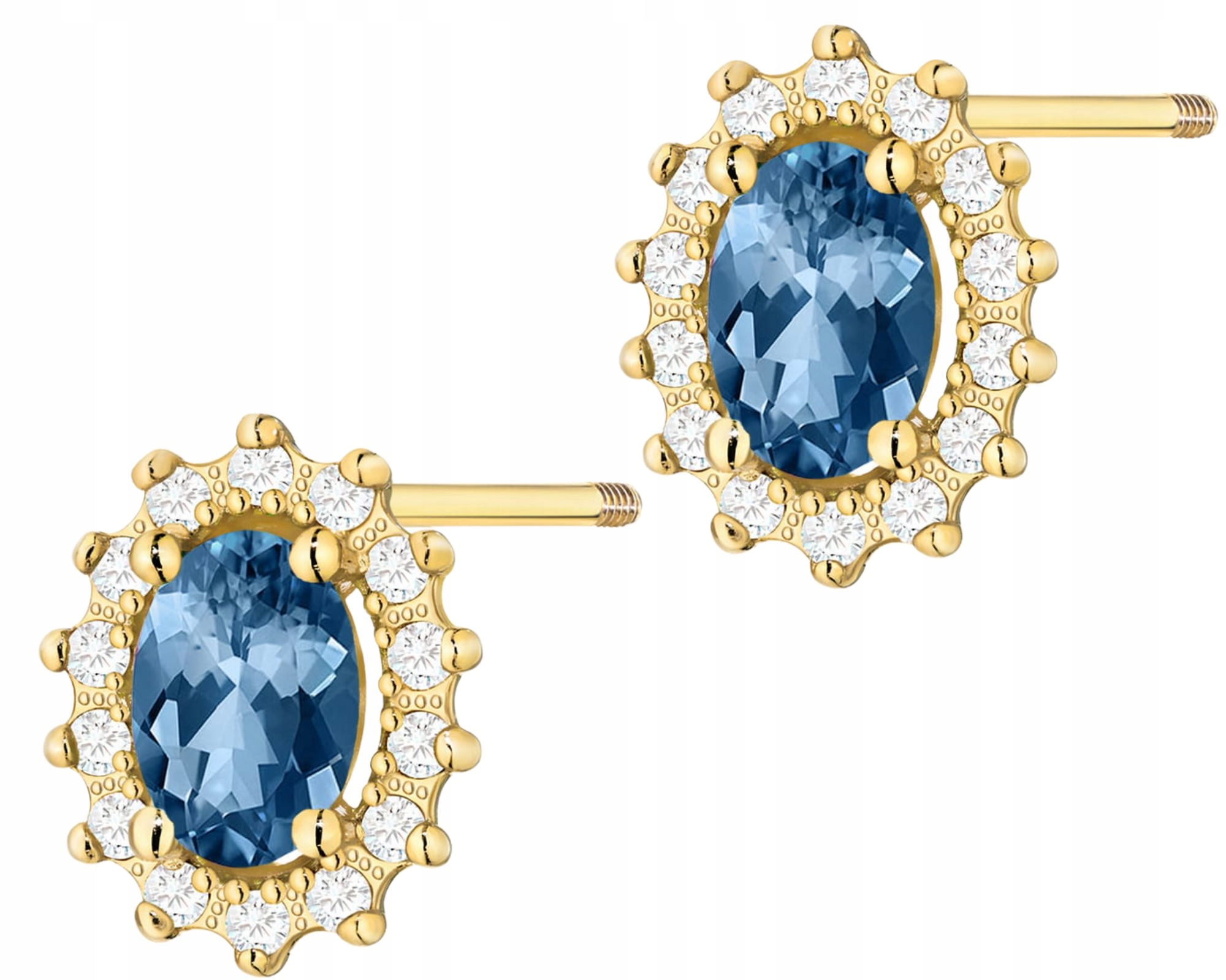 Zlaté Náušnice S Topazem London Blue A Diamanty, Zlato 585 Jako Dárek