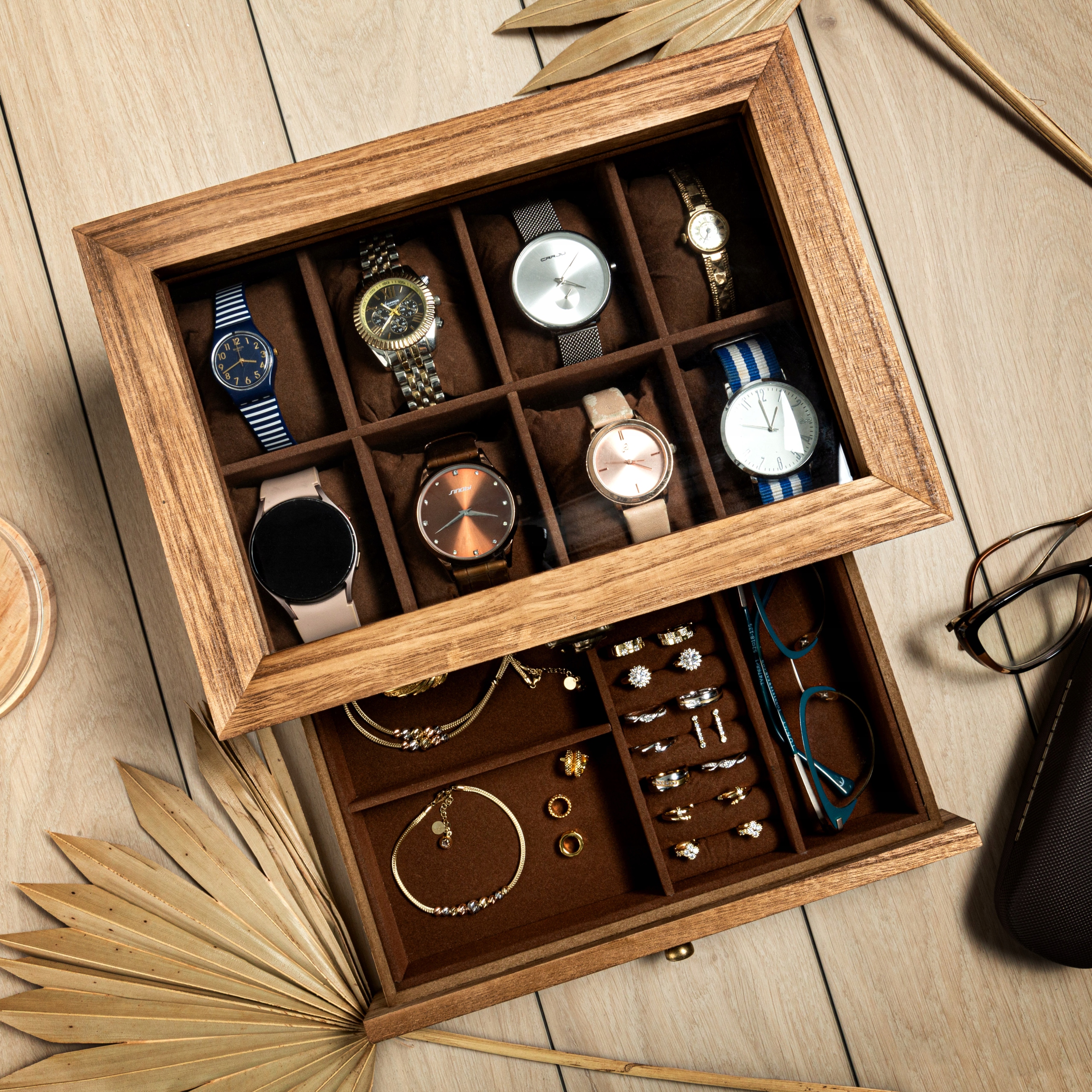 Kuferek Na Zegarki Pudełko Drewniane Szkatułka Na Prezent 8szt NOWOŚĆ Model 8 zegarków