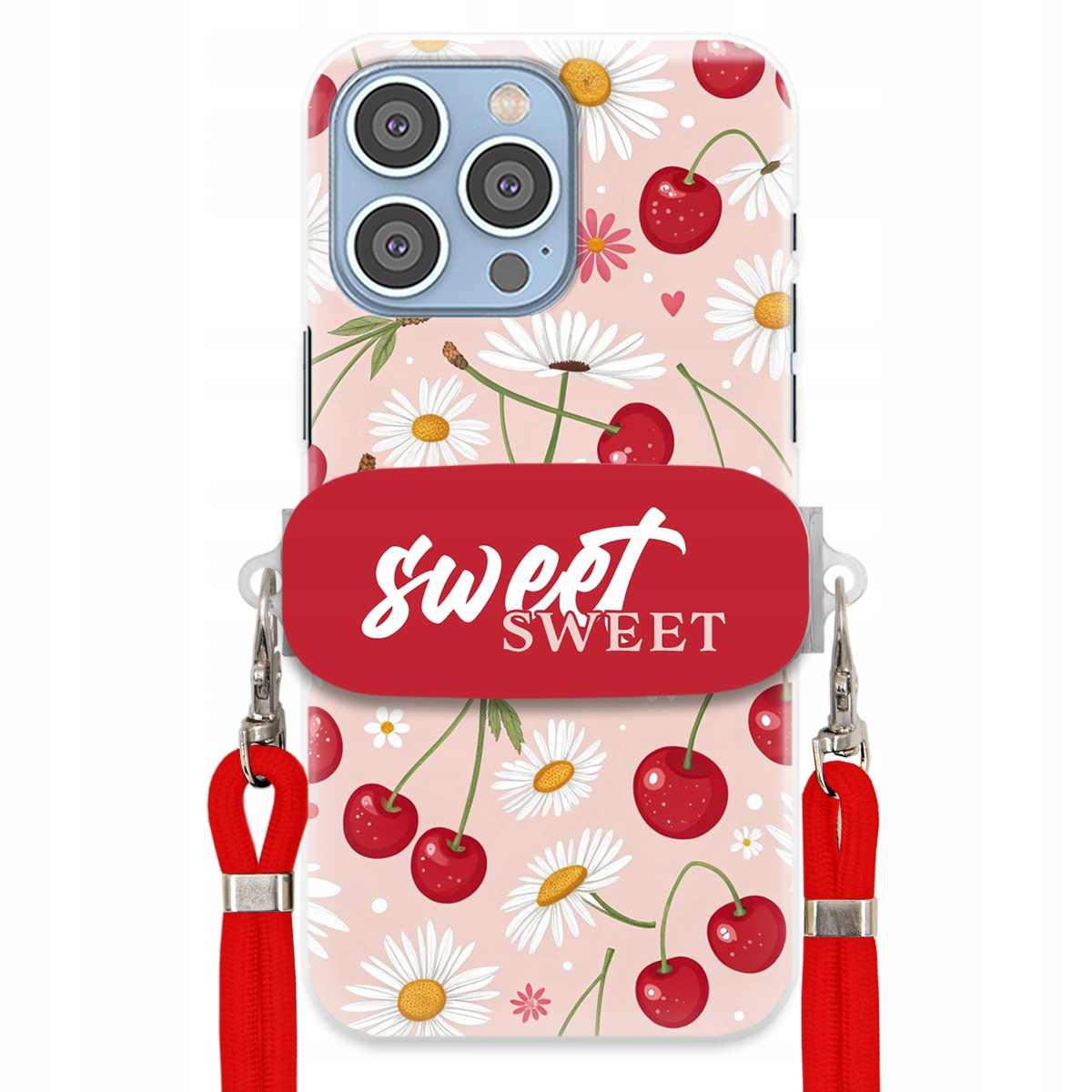 Puzdro pre iPHONE 14 Pro Max Červené vodítko držiak Sweet Sweet Kvet čerešne