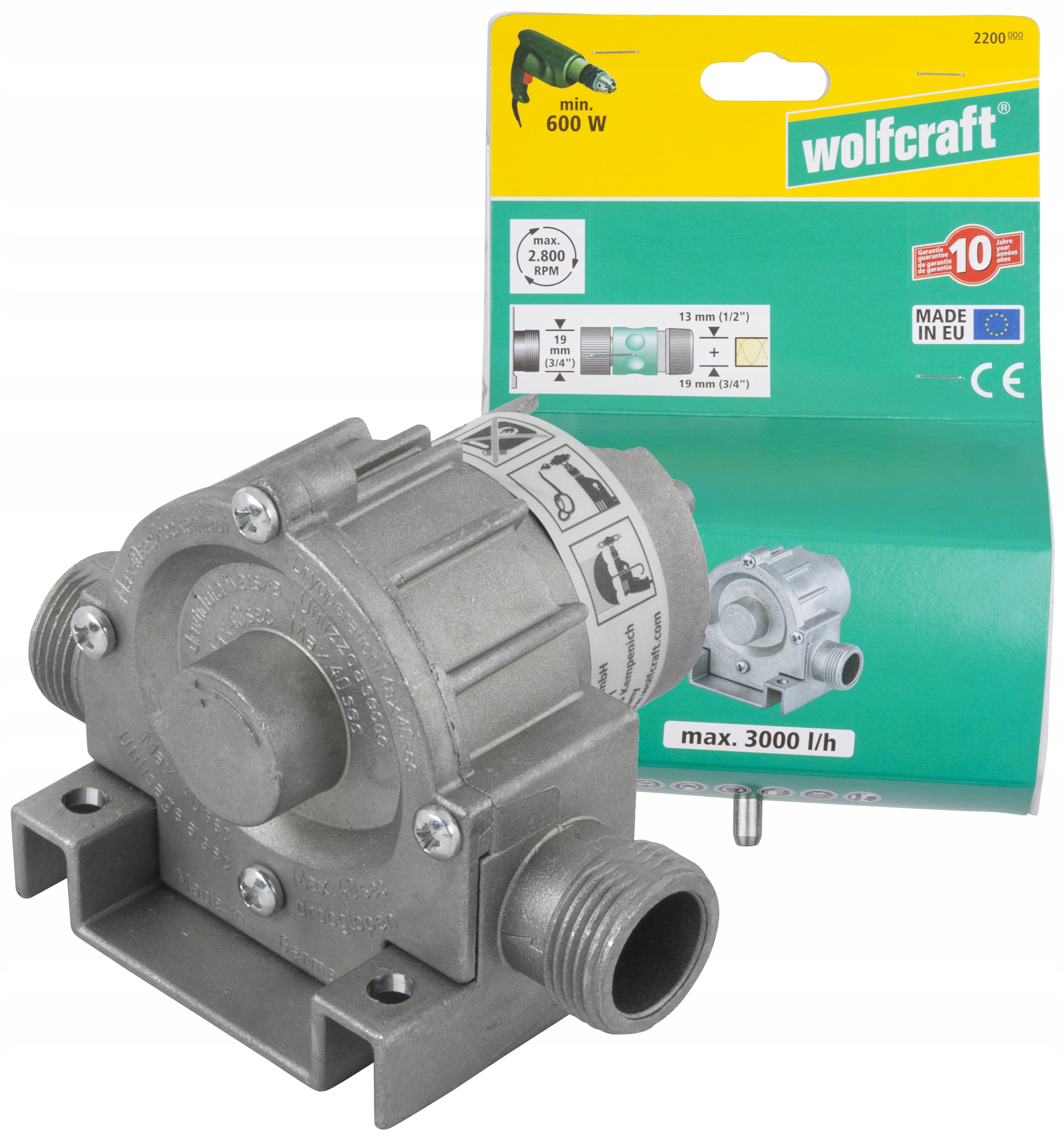 Pompa do wody samozasysająca na wiertarkę metalowa 3000 l/h Wolfcraft