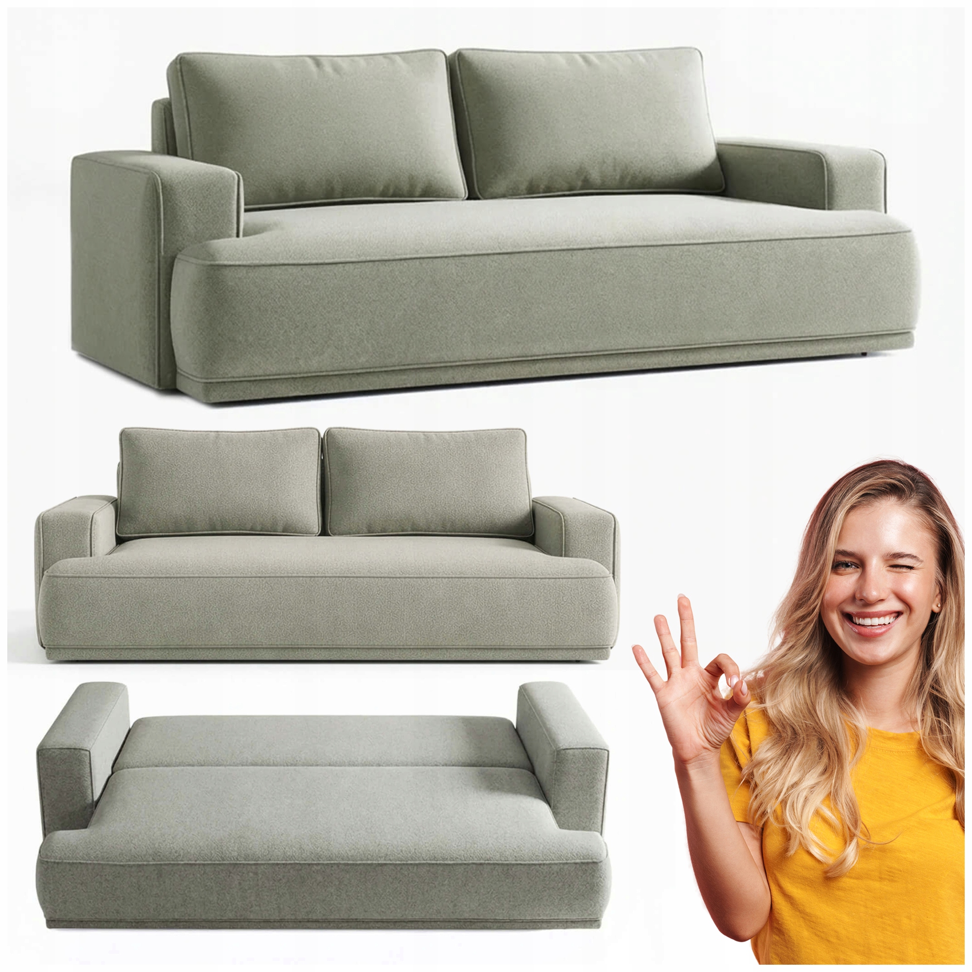 Sofa Rozkładana Kanapa z Funkcją Spania Dwuosobowa Do Salon Szara Camelia