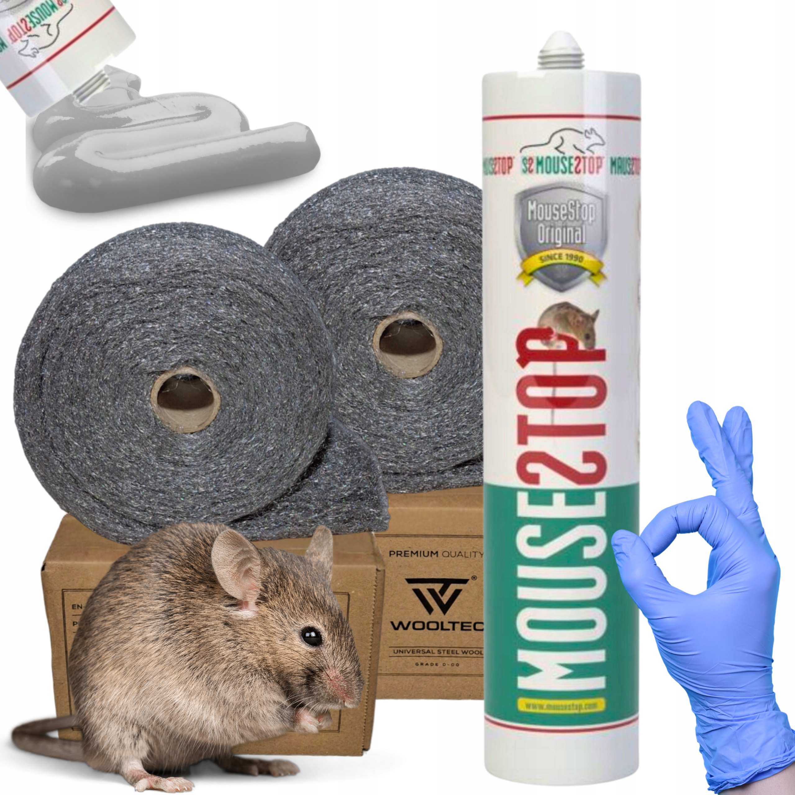 Zestaw Przeciwko Gryzoniom Masa Uszczelniająca Mousestop Wełna Stalowa 500g