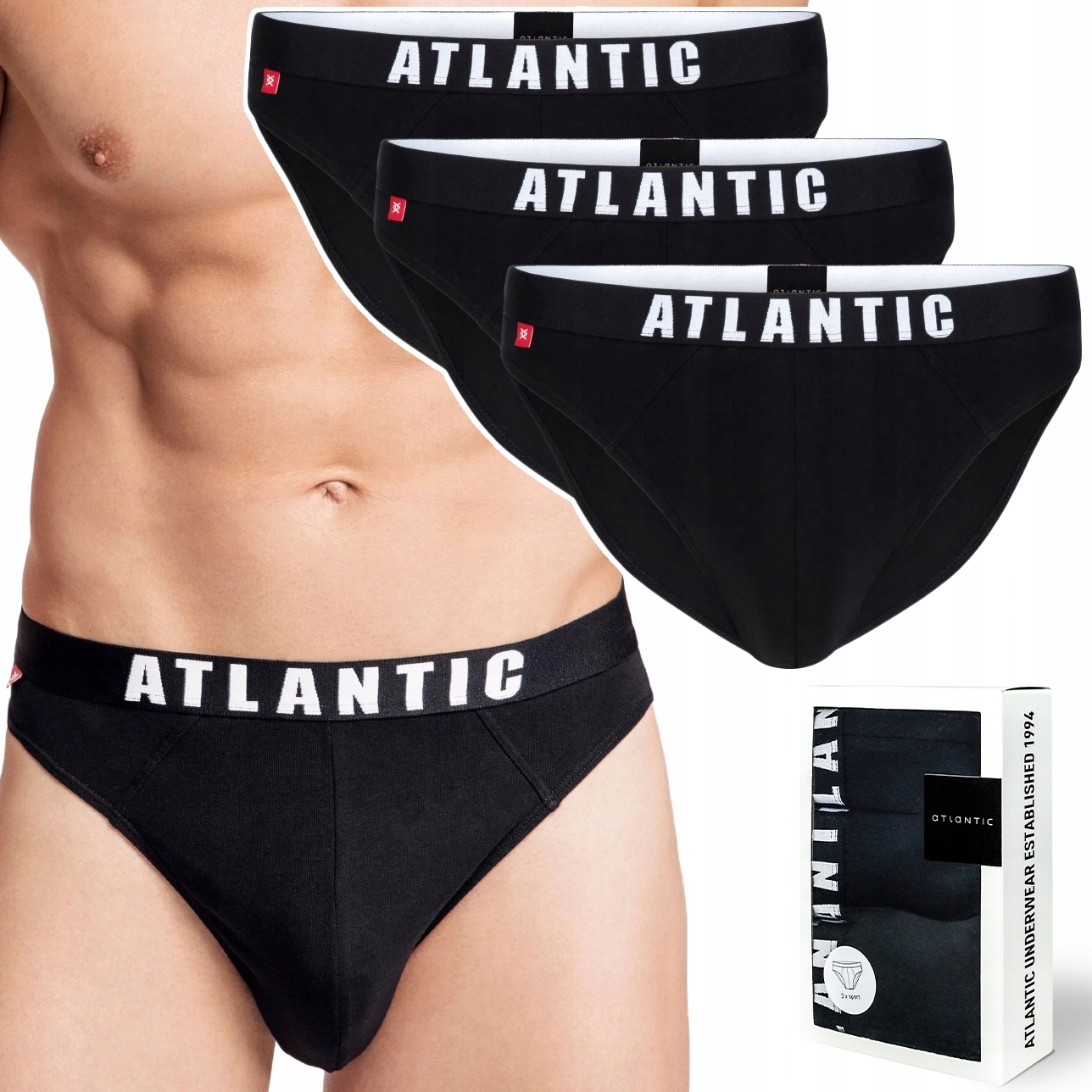 Pánské sportovní slipy 3 Páry Atlantic 3MP-094 černé M