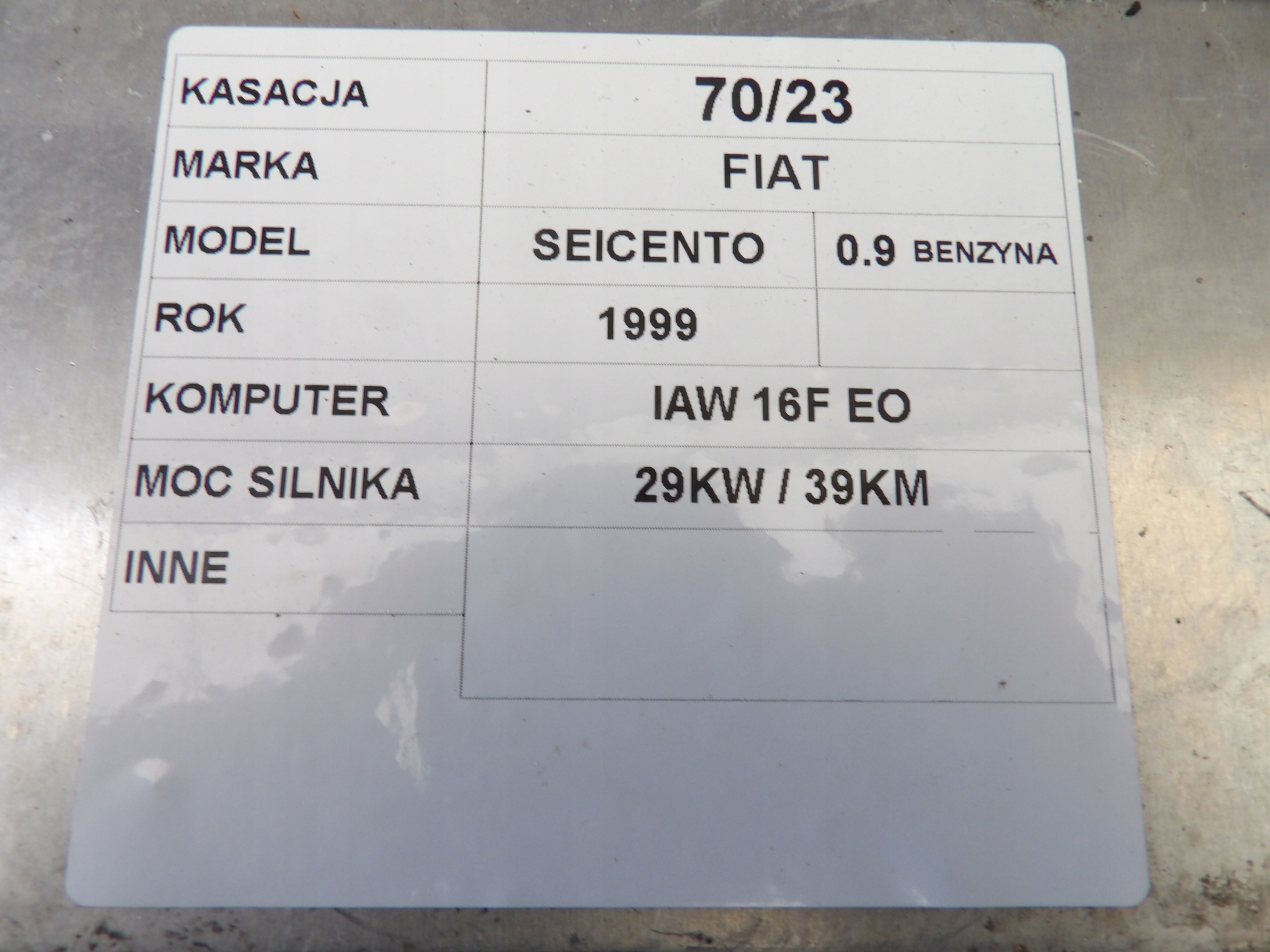 Fiat Seicento computer, control unit 0,9 IAW16FE0