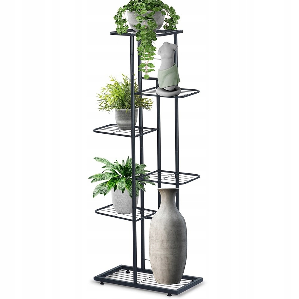 Květinový Stojan Na Květiny Kovový 6-ÚROVŇOVÝ 106 CM Loft Černý
