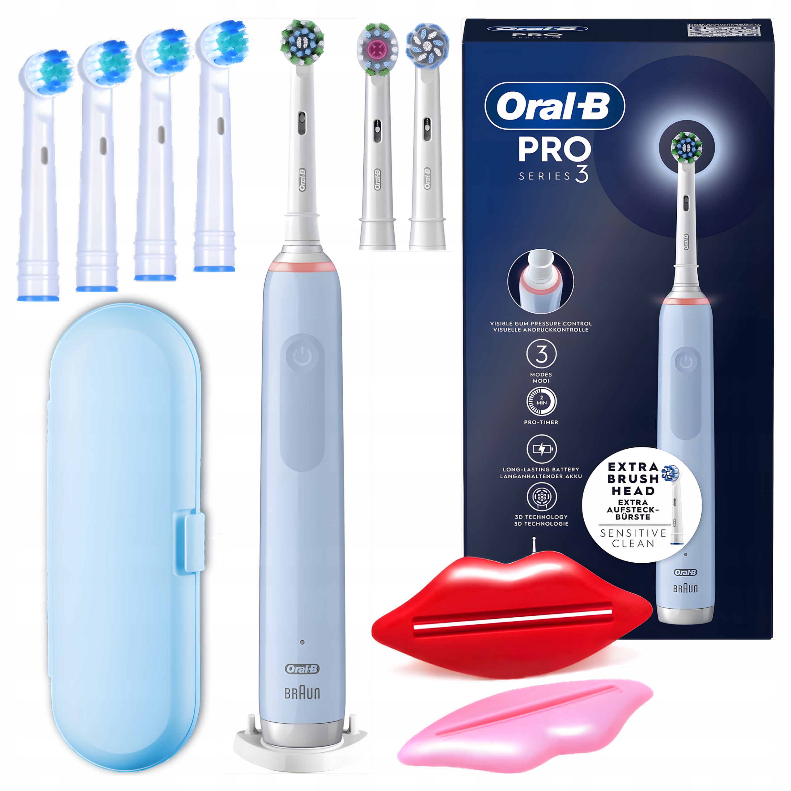 Szczoteczka Elektryczna Oral-B Pro 3 3770 Niebieska 3 Końcówki Timer Etui
