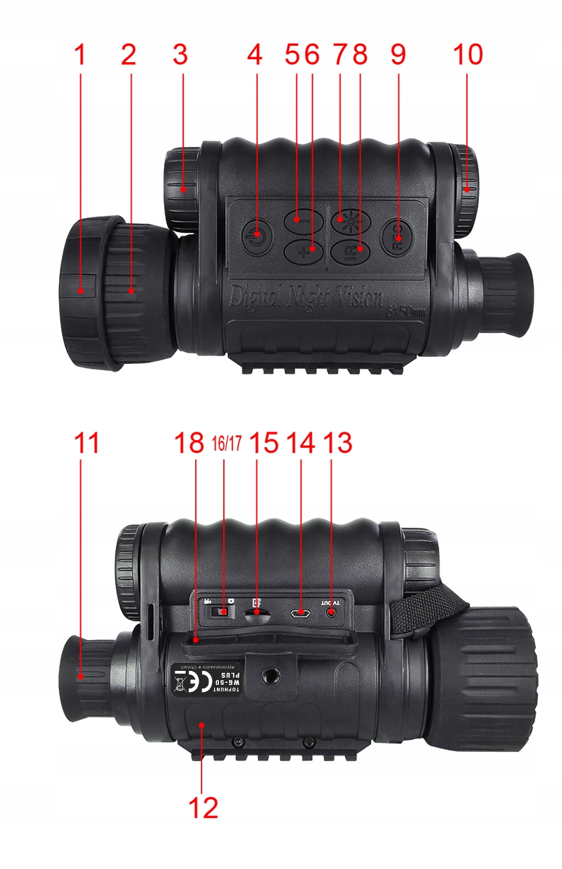 Noktowizor TOPHUNT WG-50 PLUS IR zasięg 350m WIFI Długość produktu 20.5 cm