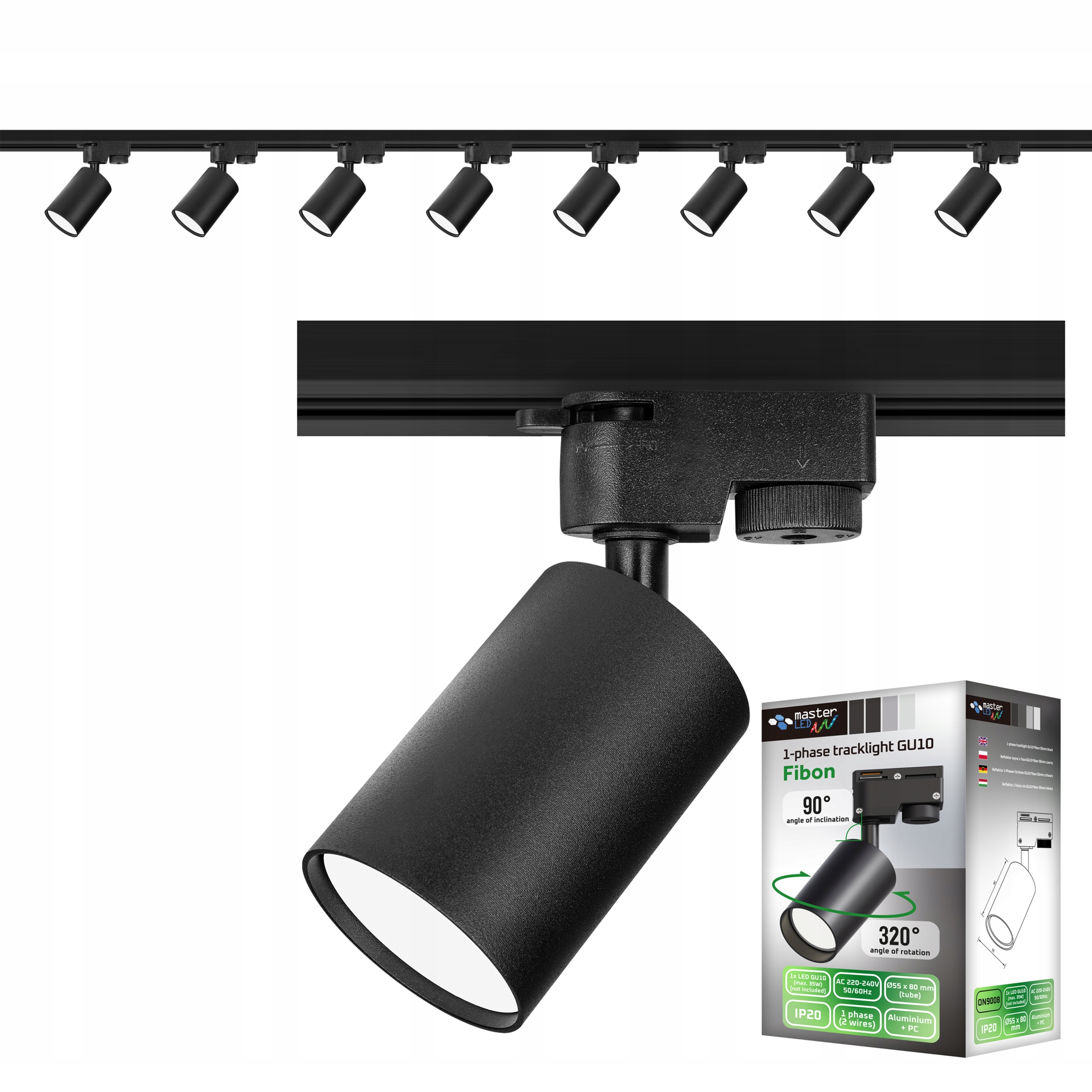 Sada kolejnicová lišta 2 m 8 x lampa GU10 Led kolejnicové osvětlení