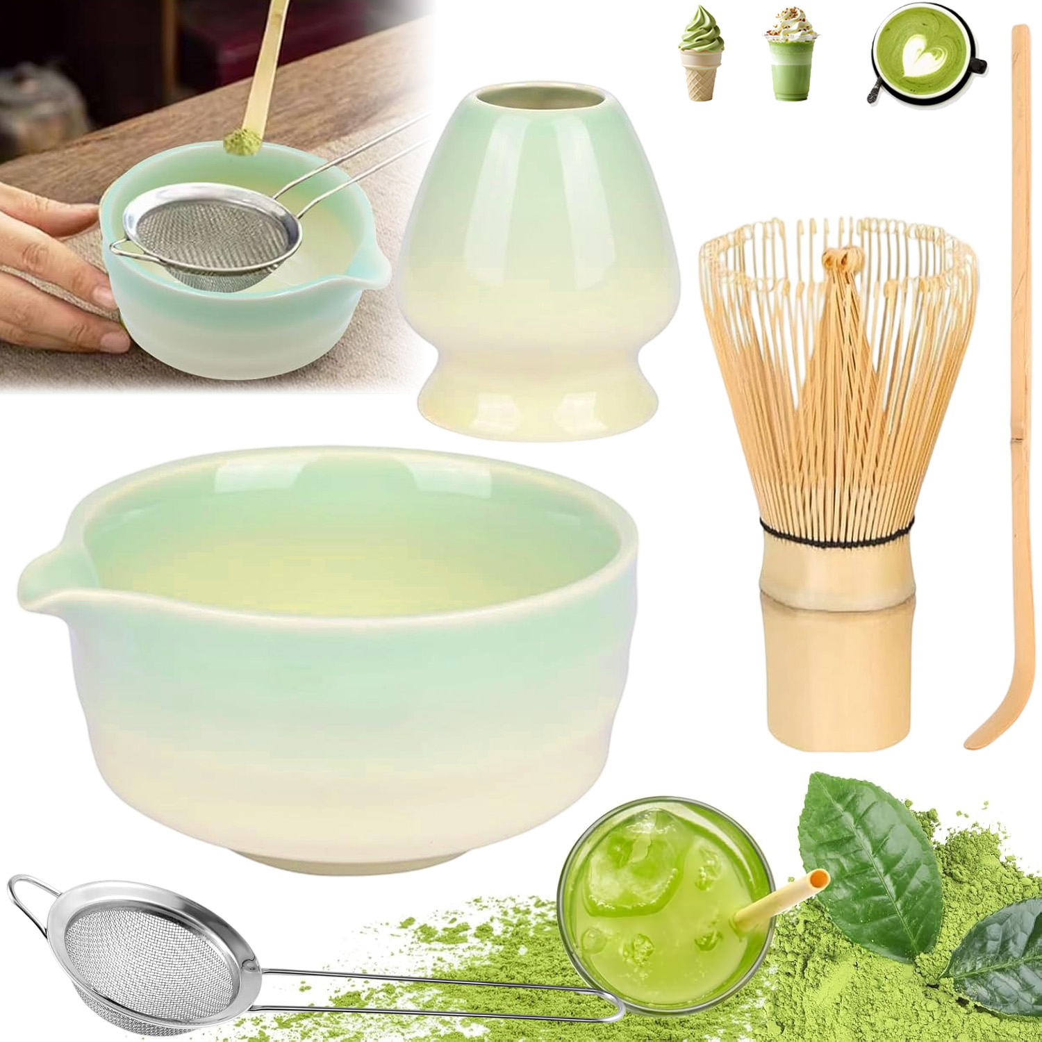 Levně Bambusová Metla Na Matchu Sada Chasen Lžíce Chashaku Stojan