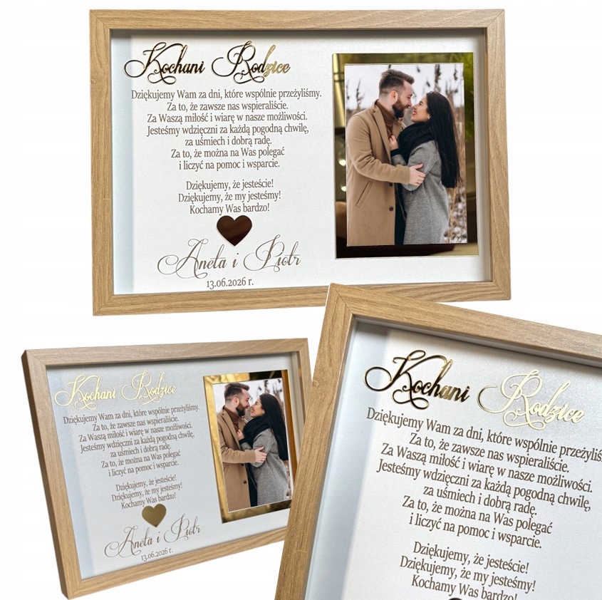 PREZENT PODZIĘKOWANIA DLA RODZICÓW MAMY TATY DZIADKÓW ZŁOTE 3D RAMKA FOTO