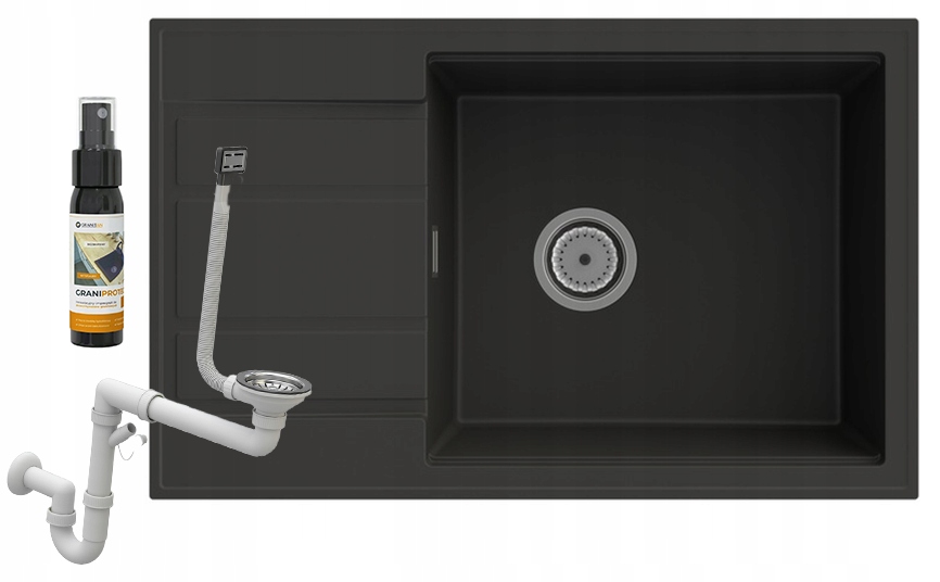 Granitový Drez S Odkvapkávačom, Jednokomorový, Louis, Sifón, Chróm