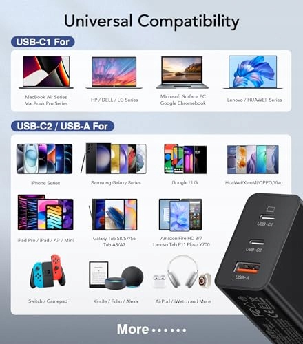 Anykon ŁADOWARKA USB C 65W 3Port Z Kablem 2M Do MacBook iPhone Galaxy Lapto — miniatura 2