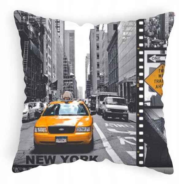 

Poszewka 40x40 cm biała we wzór New York na jasiek