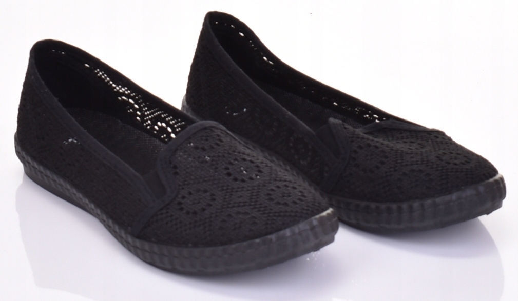 TENISÓWKI AŻUROWE BUTY DAMSKIE KORONKA CZARNE BALERINY Kolor czarny