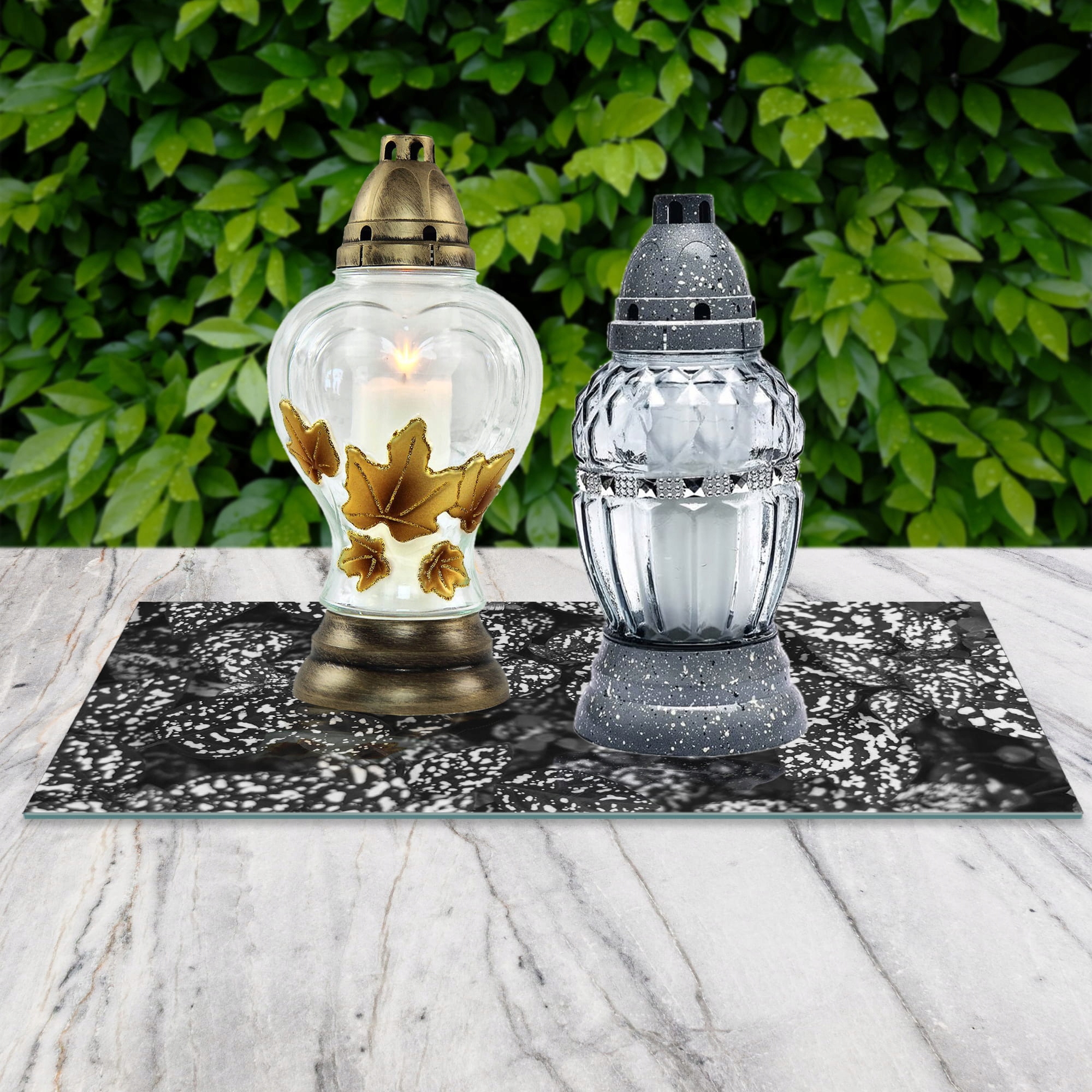 SZKLANA PODSTAWKA POD ZNICZE 60x20cm Liście 29c Marka inna