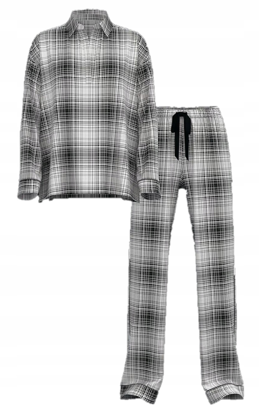 Dlouhé flanelové pyžamo Victoria's Secret bílo-černá mřížka M (L) Short