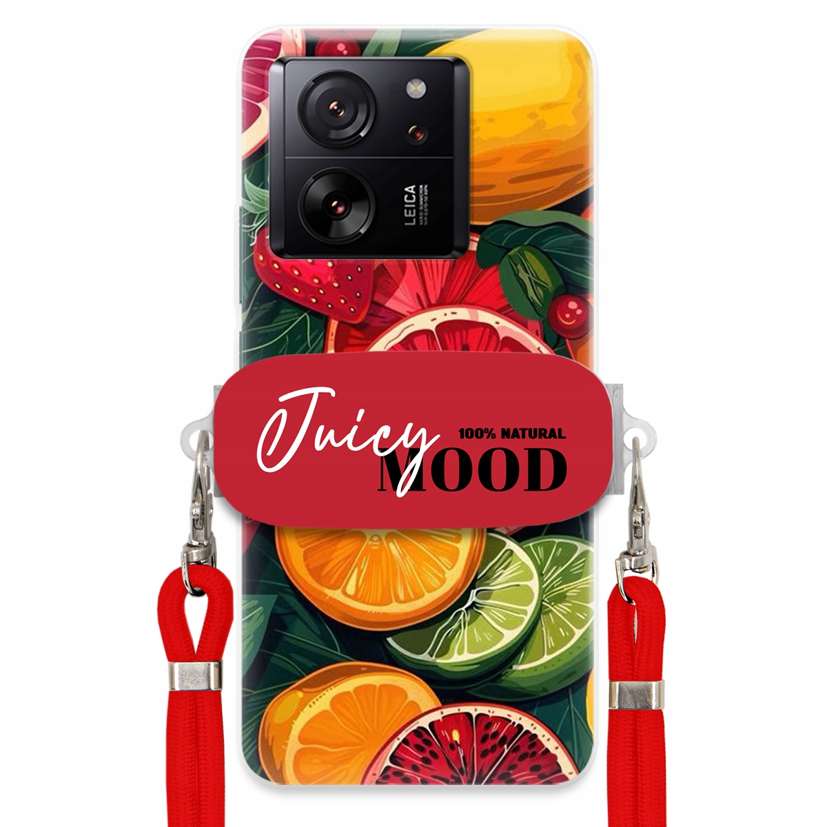 Puzdro pre Xiaomi 13T Červená Crossbody Vodítko Držiak Módne Juice Mood Ovocie
