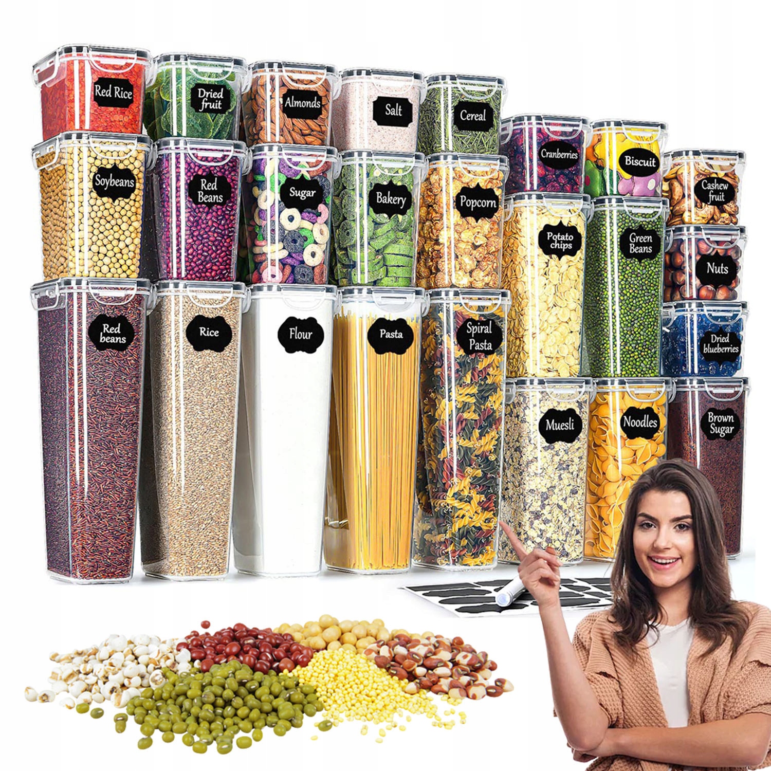 25 X Plastové Nádoby Na Suché Potraviny, Hermetická Sada