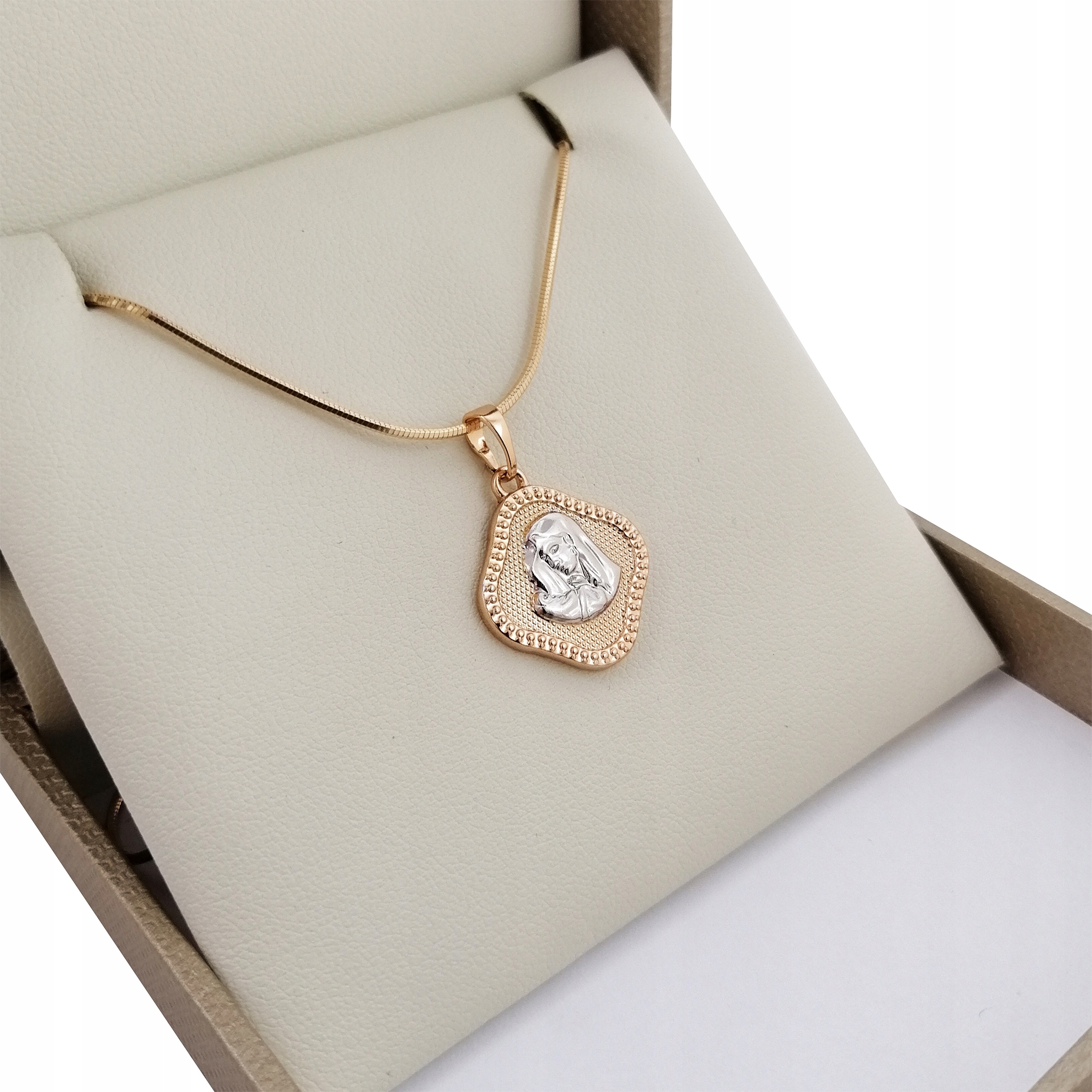 ZŁOTY ŁAŃCUSZEK + ZAWIESZKA MATKA BOSKA 60CM 18K Marka Golden Celebrity