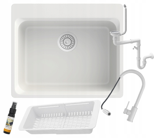 Drez Zante granitový drez biely, batéria sada Loseto sifónový košík