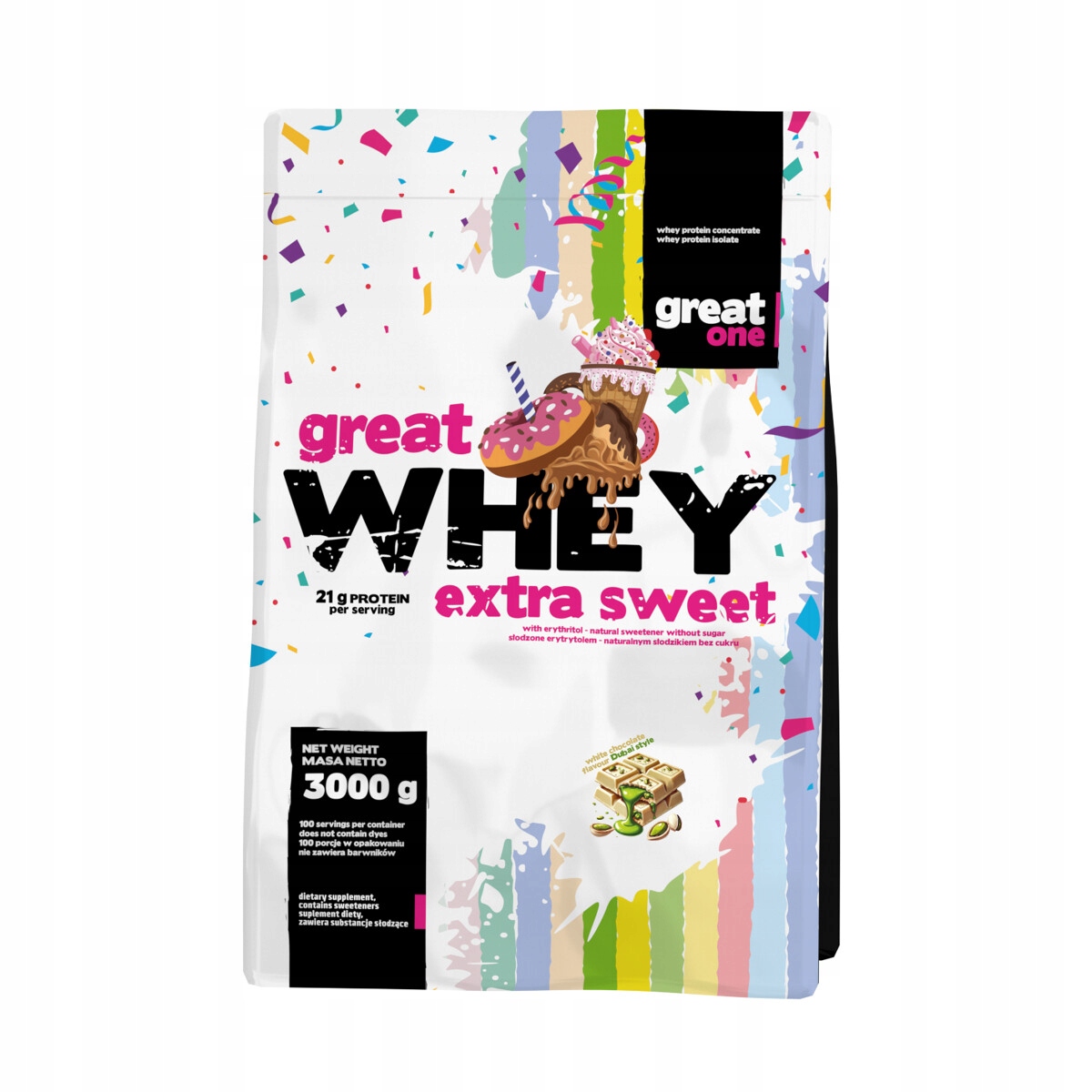 Protein Wpc Wpi Great Whey ExtraSweet 3 kg Bílá Dubajská Čokoláda